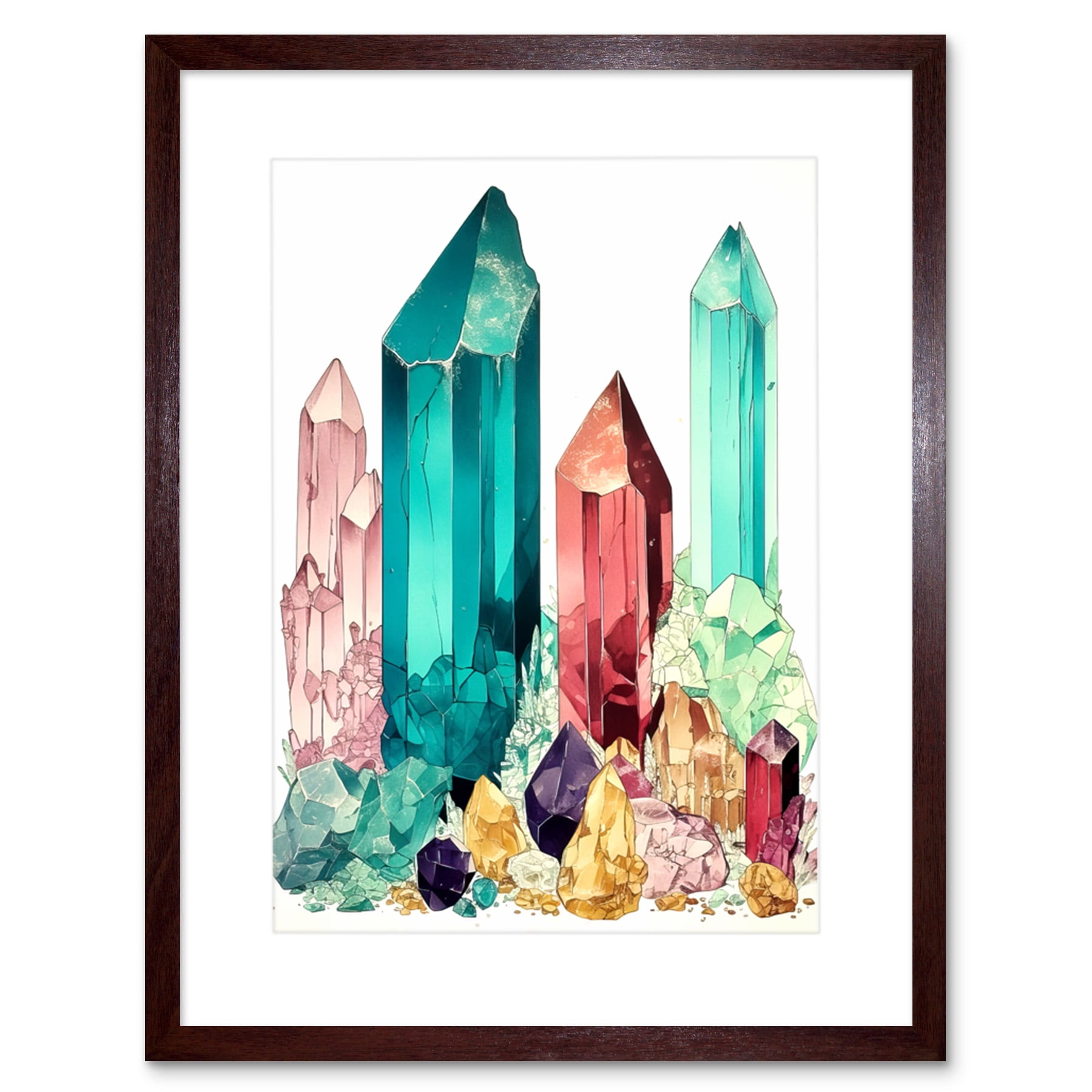 Gemstone Crystals Watercolour Study Purple Blue Pink Yellow Healing ...