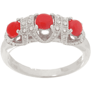 Gemstone Diamond Cut Three Stone Ring, Sterling Silver, Size 5