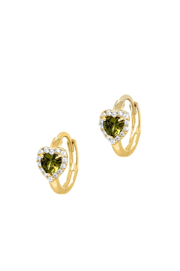 Gemstone Diamond Heart Shape Hoop Earrings In 14K Solid Yellow Gold