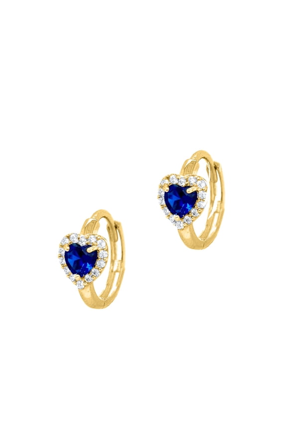 Gemstone Diamond Heart Shape Hoop Earrings In 14K Solid Yellow Gold