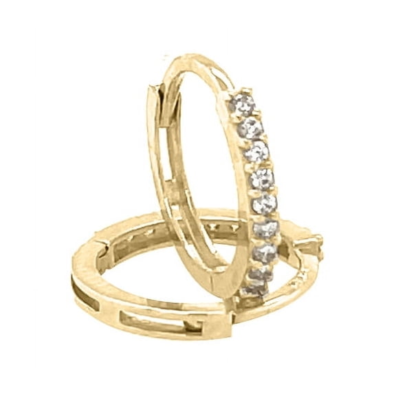 Gemstone/ Diamond Hoop Earrings In 14K Solid Yellow Gold Women Jewelry