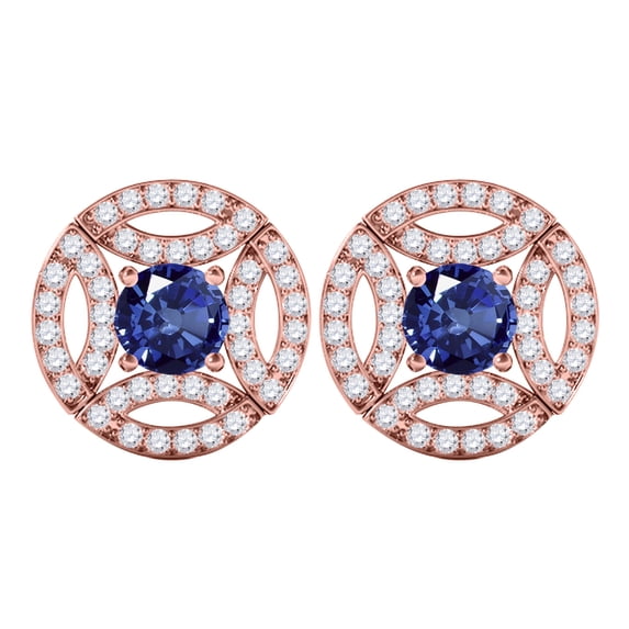 Gemstone Diamond Studs Earrings For Women 1.50 Carat 5MM Round Sapphire With Natural Round White Diamond Studs Push Back Earrings For Ladies In 10K Solid Rose White Yellow Gold