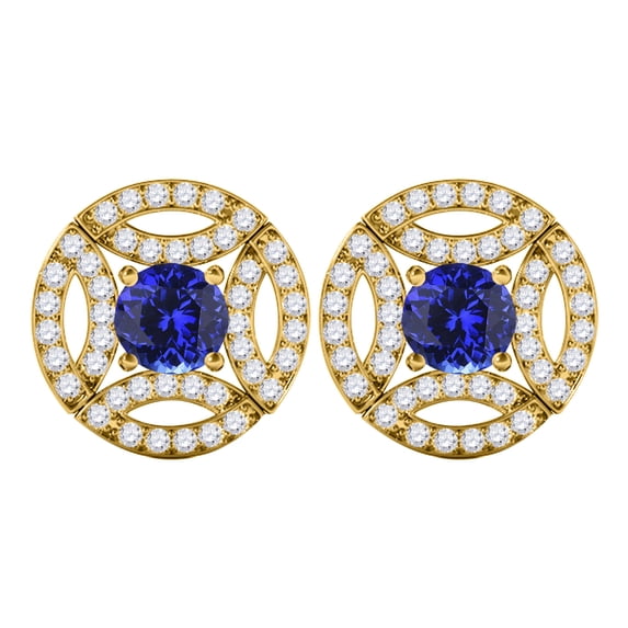 Gemstone Diamond Studs Earrings For Women 1.50 Carat 5MM Round Tanzanite With Natural Round White Diamond Studs Push Back Earrings For Ladies In 10K Solid Rose White Yellow Gold