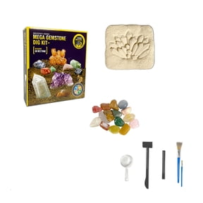 Gemstone Dig Kit, 15 Real Semi-Precious Gems Excavation Kit with Dig Brick, Tools, Magnifying Glass, Learning Guide & Display Bottle, STEM Rock Collection Science Activity Kit,A
