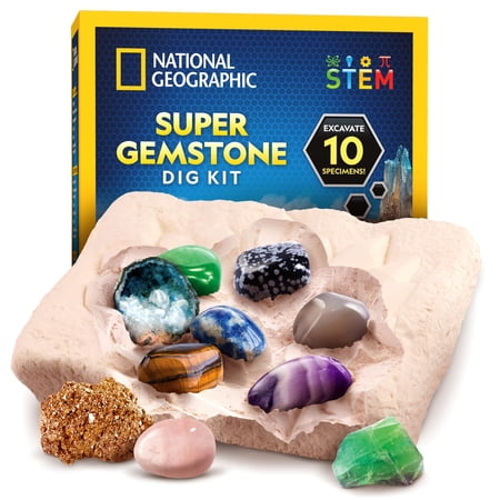 Gemstone Dig Kit – Dig Up 10 Real Gemstones and Crystals, Science Kit for Kids, Gem Digging Kit, Gift for Girls and Boys, Mining Kit, Rock Collection