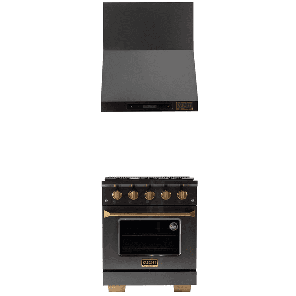 Gemstone. Dual Fuel Range for Natural Gas in Titanium SS + Wall Mount Range Hood