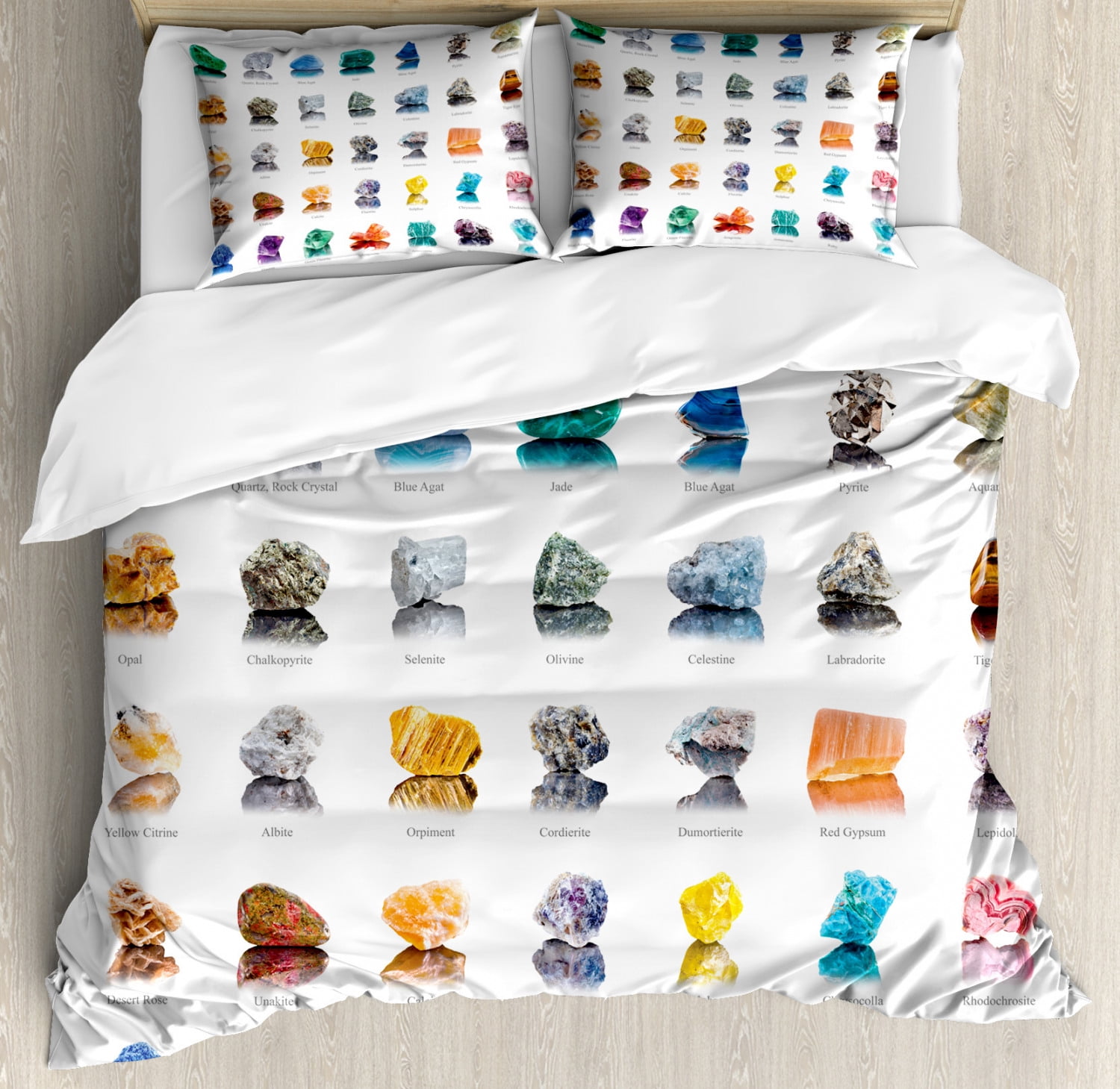 Gemstone Duvet Cover Set Queen Size, Composition of Gemstones with ...