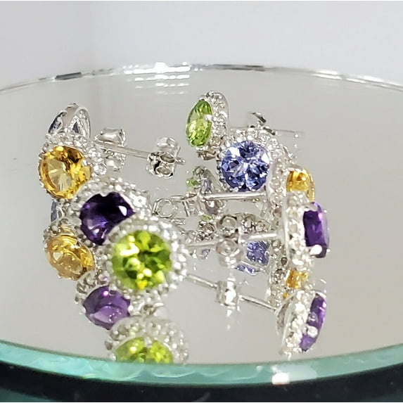 Gemstone Earring Stud Halo