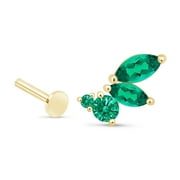ESTELLA COLLECTION Gemstone Emerald Marquise Wing Flat Back Earring for Women 14K Solid Gold Cartilage Helix Piercing Jewelry Single Stud Earring for Upper Ear