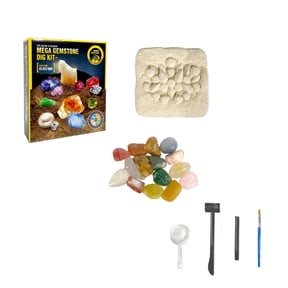 Gemstone Excavation Kit, Archaeology Discovery Set with Crystals & Fossils, Educational Dig Activity for Young Explorers, Green