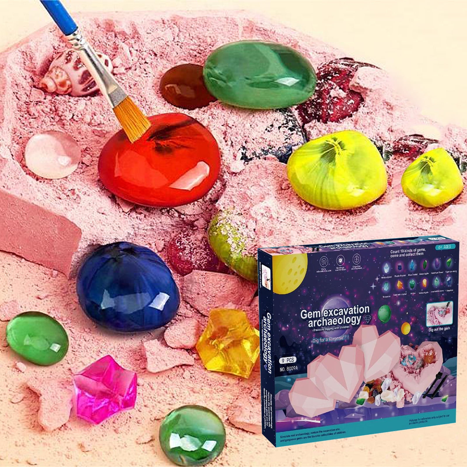 Gemstone Gem Dig Kit, STEM Educational DIY Toys Science Kit Dig Up 10 Unique Real Gemstone