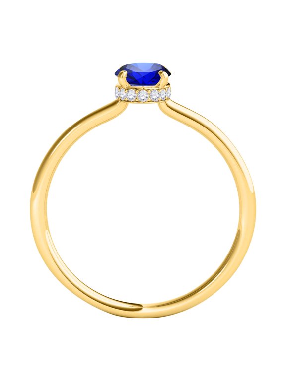 Gemstone Halo Engagement Rings For Women 1.0 Carat 7x5mm Lab Created Gemstone & Natural Diamond Solitaire Design Wedding Anniversary Ring For Women In 14K White Rose Yellow Gold