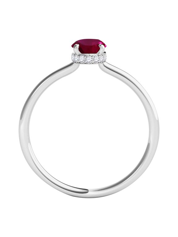 Gemstone Halo Engagement Rings For Women 1.0 Carat 7x5mm Lab Created Gemstone & Natural Diamond Solitaire Design Wedding Anniversary Ring For Women In 14K White Rose Yellow Gold