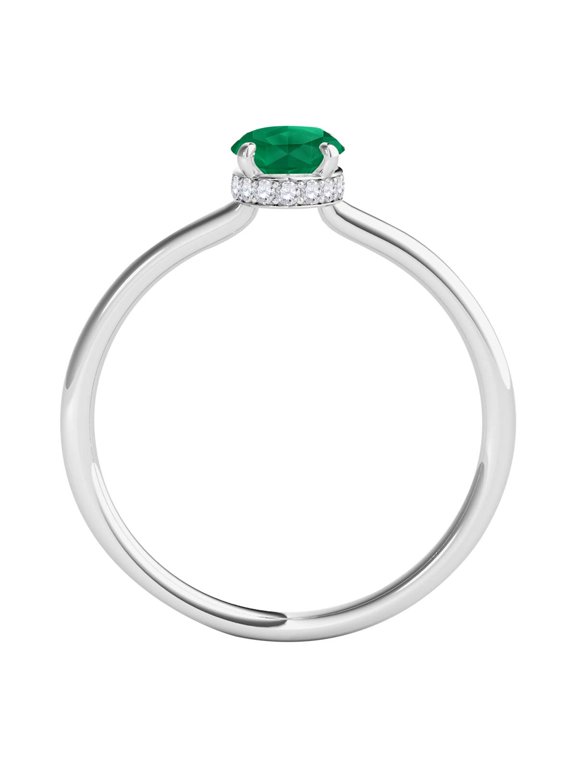 Gemstone Halo Engagement Rings For Women 1.0 Carat 7x5mm Lab Created Gemstone & Natural Diamond Solitaire Design Wedding Anniversary Ring For Women In 14K White Rose Yellow Gold