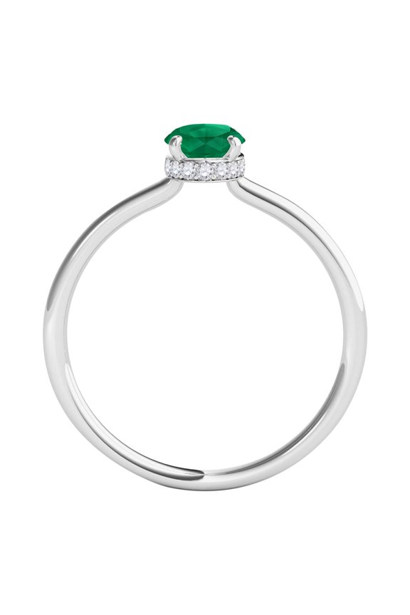 Gemstone Halo Engagement Rings For Women 1.0 Carat 7x5mm Lab Created Gemstone & Natural Diamond Solitaire Design Wedding Anniversary Ring For Women In 14K White Rose Yellow Gold