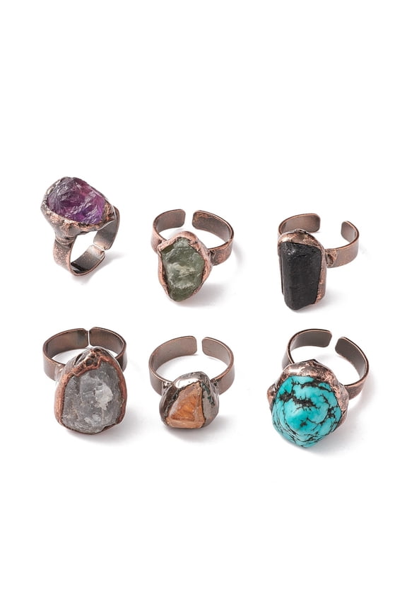 Gemstone Irregular Nugget Open Cuff Ring Red Copper Brass Jewelry for Women Cadmium Free & Lead Free Inner Diameter: 17~19mm Material Mixed Stone