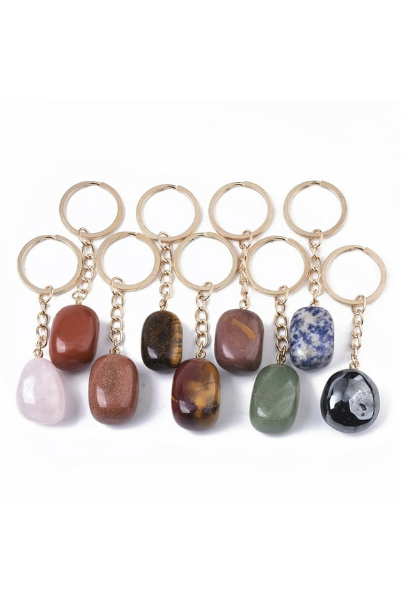 Gemstone Keychain with Golden Plated Iron Split Key Rings 87~90mm