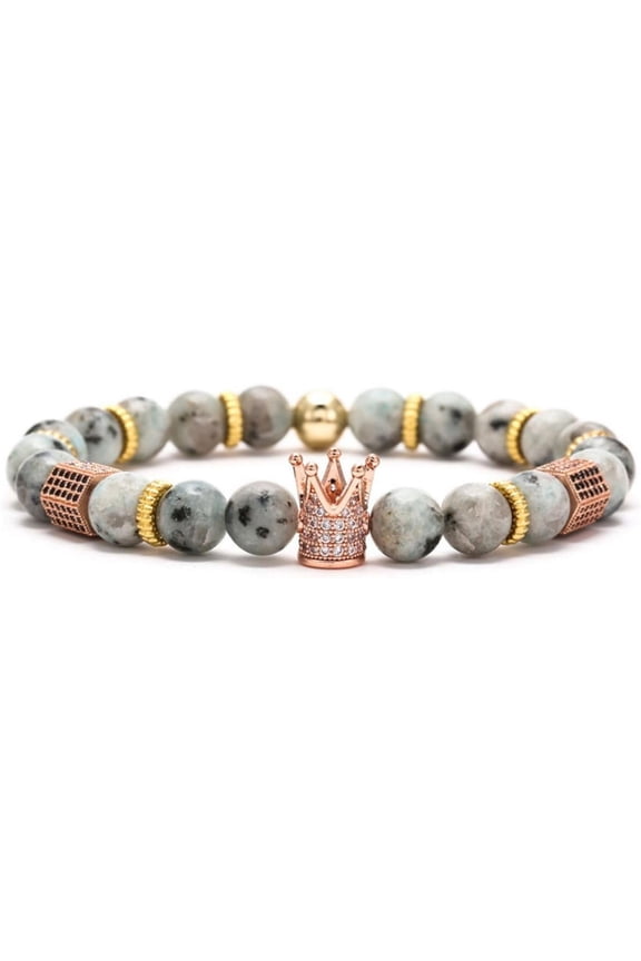 Gemstone King Crown Bead Gold Bracelets for Men Women,Imperial Crown Royal Luxury Charm Bead Bracelets for mens Punk Hip hop Couple Jewelry Valentine's Day wedding for Women Men
