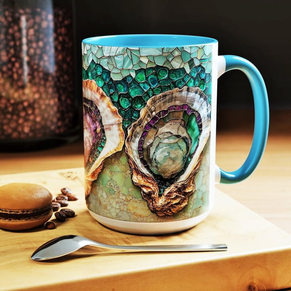 Gemstone Oyster Shell Mug Nautical Coastal Ceramic Cup