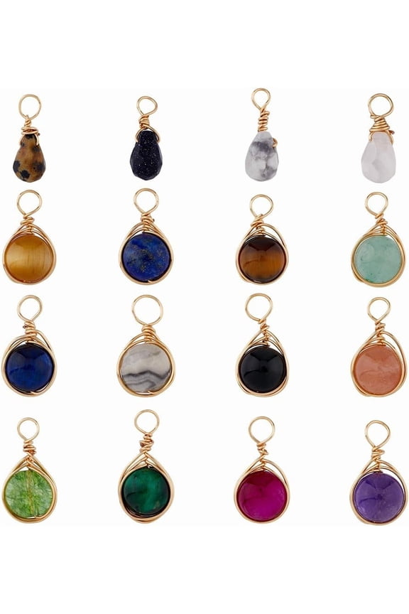 Gemstone Pendants Gold Platinum Plated Copper Wire Wrapped Round Dangle Charm Quartz Stone Charms for DIY Mixed Stone