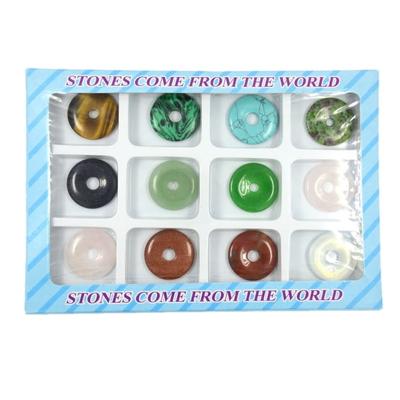 Gemstone Pendants Mixed Style Donut/Pi Disc Mixed Stone Donut Width: 12.5mm 30x4mm Hole: 5mm 12pcs/box