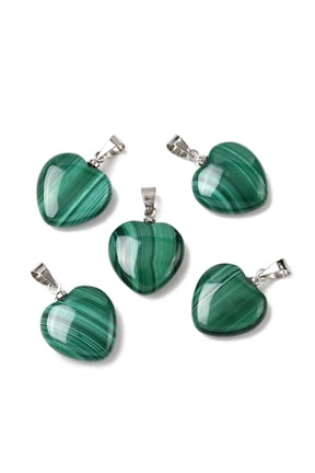 Gemstone Pendants with Alloy Findings Natural Malachite Grade A Heart Green 15x15x6mm Hole: 3mm DIY