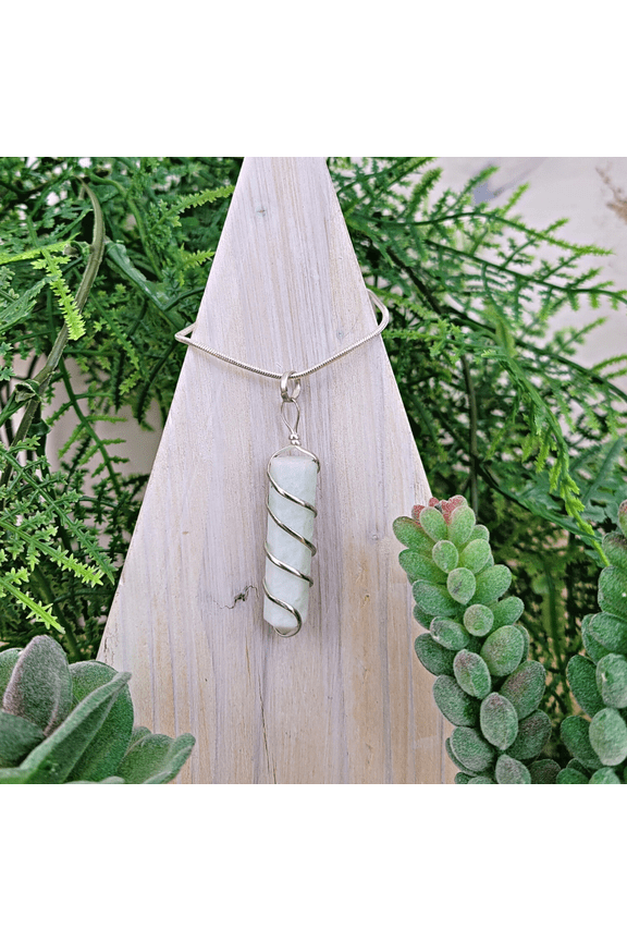 Gemstone Point Coil Pendant - Assorted (Amazonite, Selenite, Bloodstone, Tiger Eye, Sodalite)