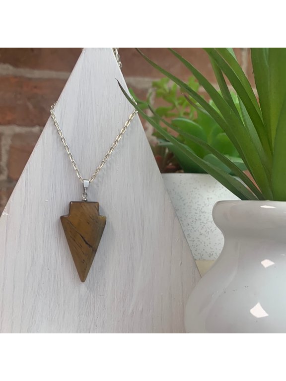 Gemstone Polished Arrowhead Pendant - Malachite, Tiger's Eye, & Pyrite