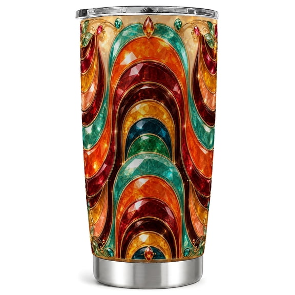 Gemstone Rainbow Tumbler 20oz, Floral Tumbler, Stainless Steel Travel Cup