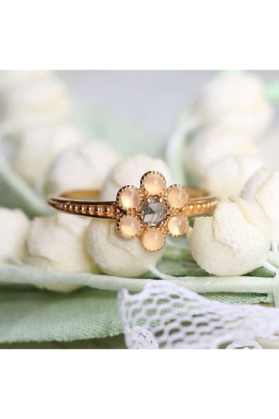 Gemstone Ring for Women Natural Iolite Agate Ring Little Flower Gold Plated Jewelry Gift