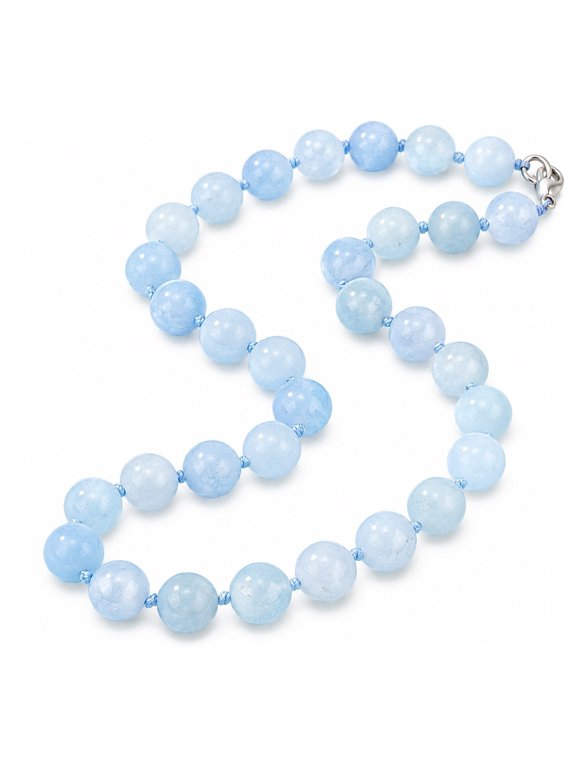 Gemstone Round Agate Jasper Quartz Jade Glossy Shiny Beaded Necklace Black Gemstone Aquamarine N141