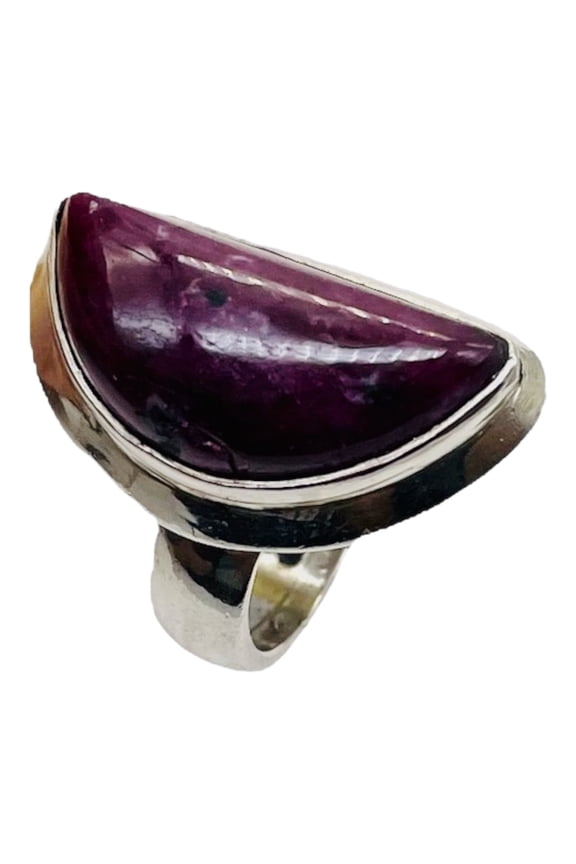 Gemstone Ruby Sterling Silver Half-Moon Ring | Size 7 | Red | Ring |