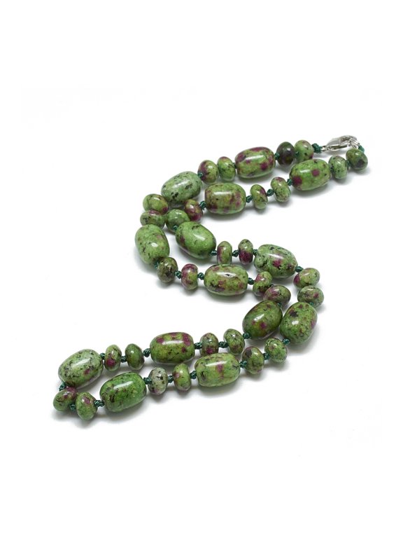 Gemstone Ruby Zoisite Lobster Clasp Smooth Polished Oval Round Beaded Gemstone Ruby in Zoisite N138