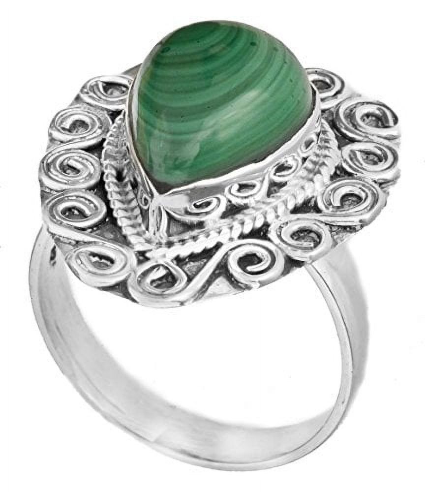 Gemstone Spiral Ring - Sterling Silver - Color Malachite Ring Size 9 - image 1 of 1