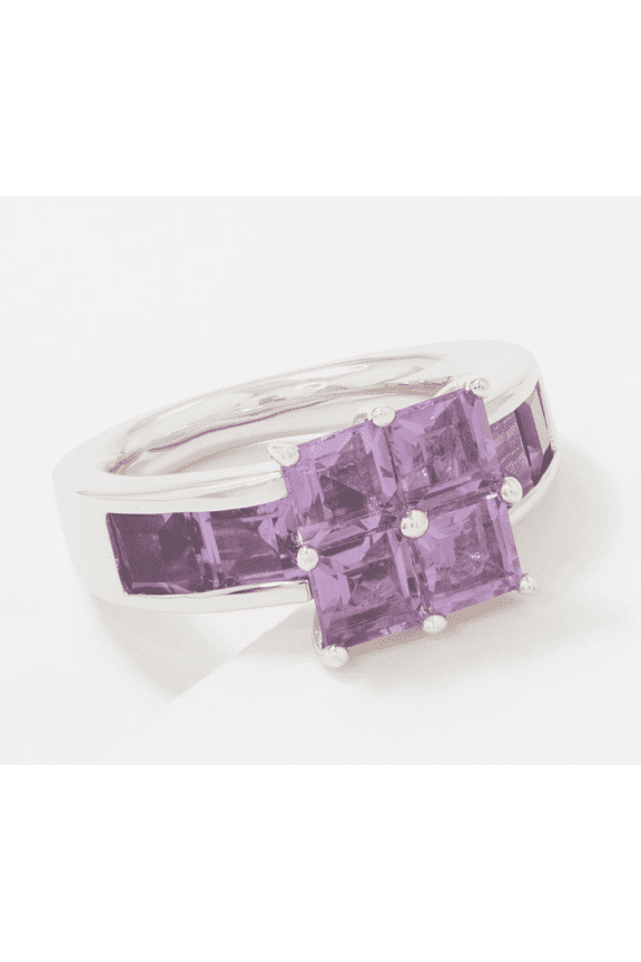 Gemstone Sterling Silver Square Cut Amethyst Ring Size 7