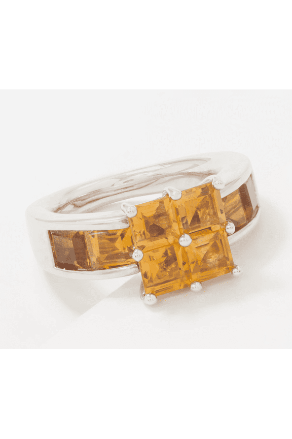 Gemstone Sterling Silver Square Cut Citrine Gemstone Ring Size 7