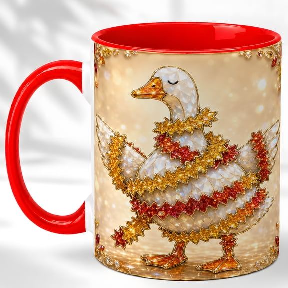 Gemstone Style Goose Coffee Mug, Festive Bird Mug, Ceramic 11 oz