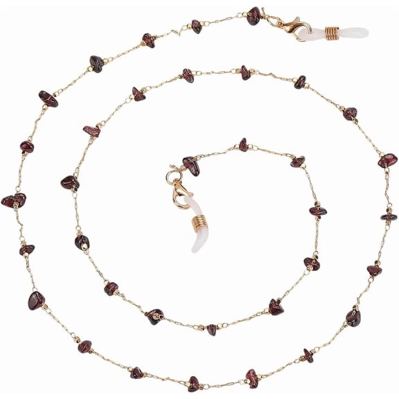 Gemstone Sunglass Chain Natural Garnet Stone Beading Metal Alloy Link Eyeglass Holders Around Chains Strap Lanyard Hanger Keeper Necklace