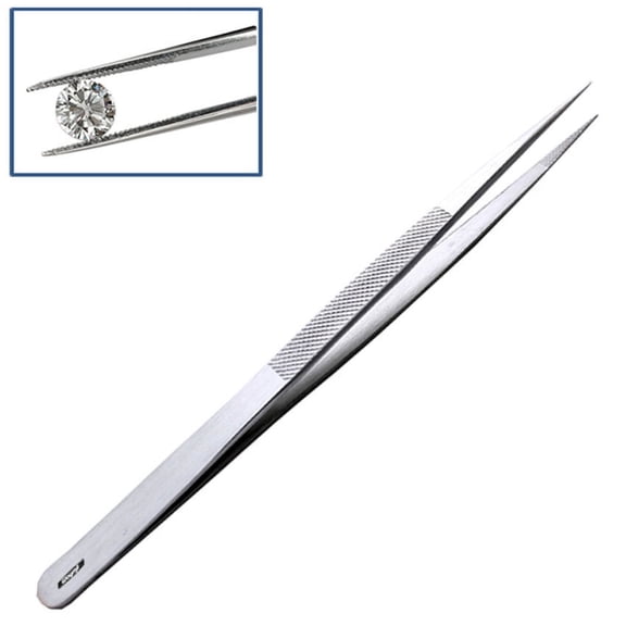Gemstone Tweezers 6-1/2" Fine Tip Diamond Tweezer Serrated Points Stainless