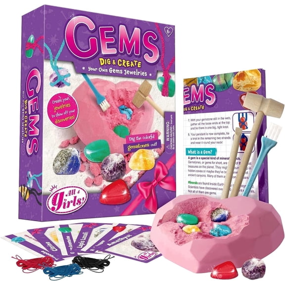 Piano Potato Heart Gem Dig Kit,2 in 1 Dig Kits and Jewelry Making Set for Girls,Gemstone Dig with Real Crystals,STEM Excavation Kit for Kids Ages 6-12