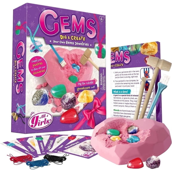 Piano Potato Heart Gem Dig Kit,2 in 1 Dig Kits and Jewelry Making Set for Girls,Gemstone Dig with Real Crystals,STEM Excavation Kit for Kids Ages 6-12