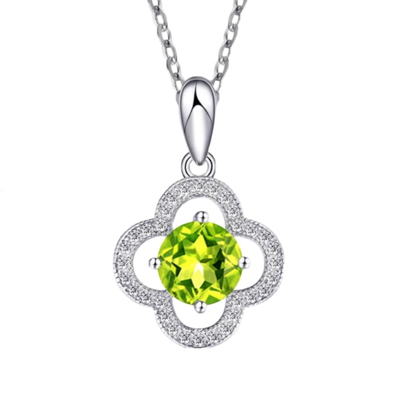 Gemstone necklace olive crystal peridot gemstones pendant necklaces for women white gold silver color choker jewelry-N46