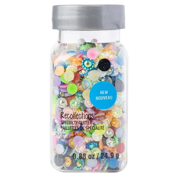 Recollections Gemstones Specialty Glitter Shapes - Multicolor Plastic & Resin Embellishments for Crafts & Cards, 0.88 oz Jars, 12 Pack