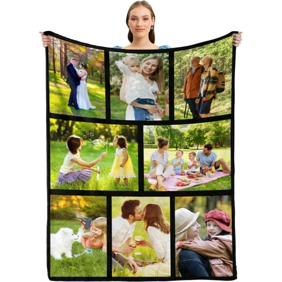 Gemuniya Custom Blanket Personalized Blanket with Photos Text Customized Picture Throw Blanket for Adult Kids Dad Mom Grandpa Grandma for Birthday Christmas Valentines, 10 Photos