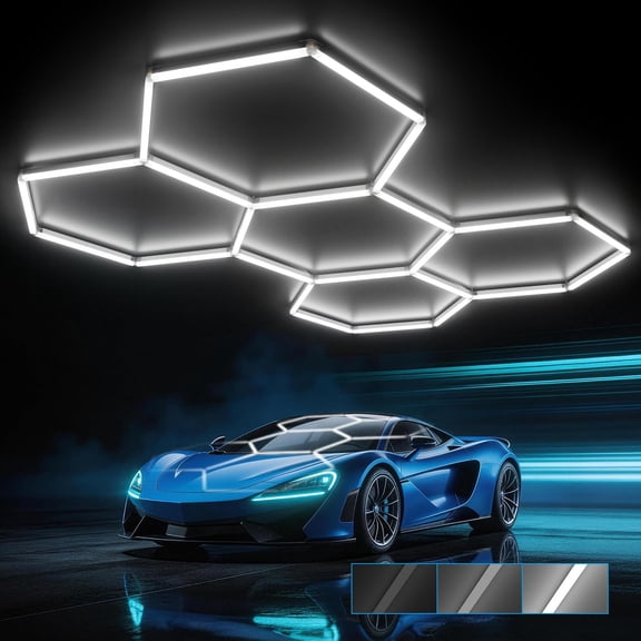 Gen 2 Hexagon Garage LED Light, Upgraded 3 Level Dimmable 168W 16800LM Super Bright Garage Detailing Lights, 5 Grids Hex Shop Light, Hexagon LED Lights for Basement, Car Wash, Gym, Shop