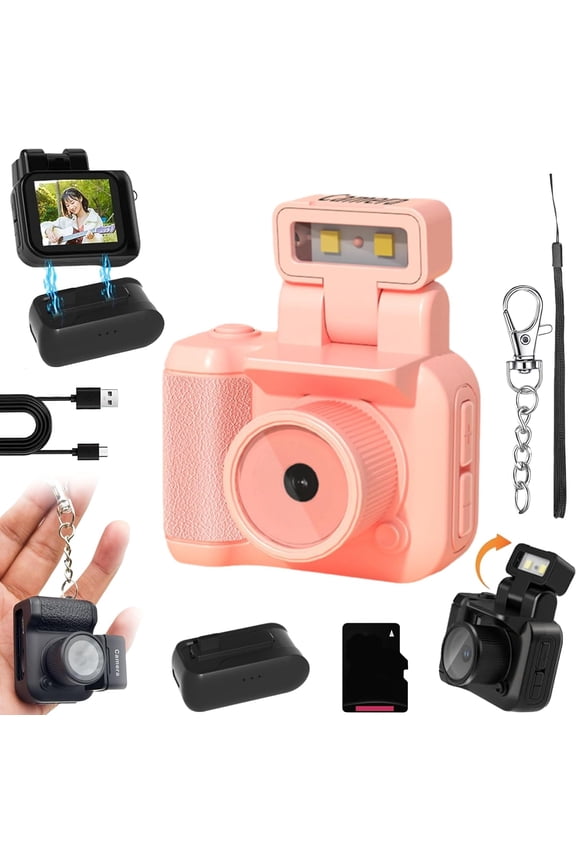 Gen.2 Mini Retro Keychain Camera – Pocket-Sized Fun with Vintage Flair, Mini Camera Keychain with Flip-Up Flash & 6-Filter Mode, 1080p HD Portable Micro Camcorder, for Travel Recording (32G, Pink)