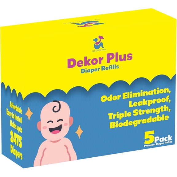 Gen Diaper Pails Dekor Plus Diaper Pail Refill, 5 Refill Liners, 30% Thicker, Leak-Proof, Powder Scent