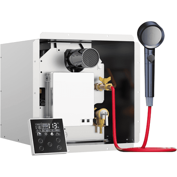 Gen II Ranein RV Tankless Water Heater 65,000 BTU, On-Demand Propane Instant Hot Water, Zero Cold Water Start, Thermostatic Mixing Chamber, External Showerhead, High Altitude Ready, Family Use