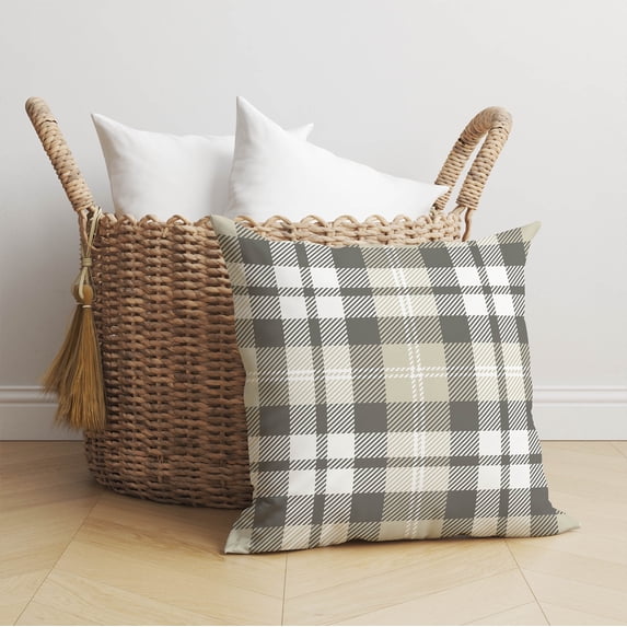 Gen Plaid Tan Charcoal Throw Pillow