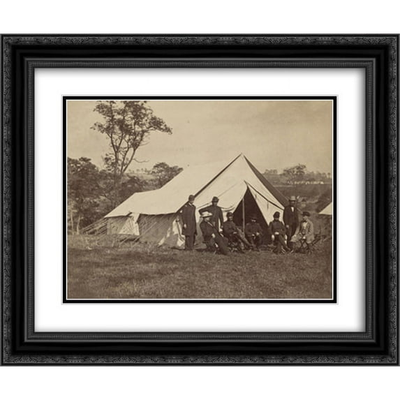 Gen. Randolph B. Marcy with officers and civilians at Army of the Potomac headquarters. Antietam, Md. 16x24 Double Matted Black Ornate Framed Art Print